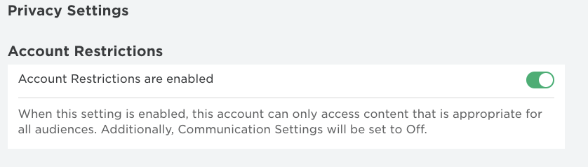 Image of Account Restriction parental control setting in Roblox.